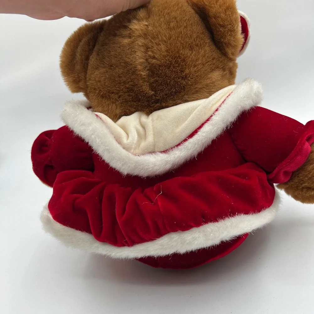 Dan Dee Christmas Plush Bear Unisex OS Brown Excellent 2004 Red Velvet Dress Bow